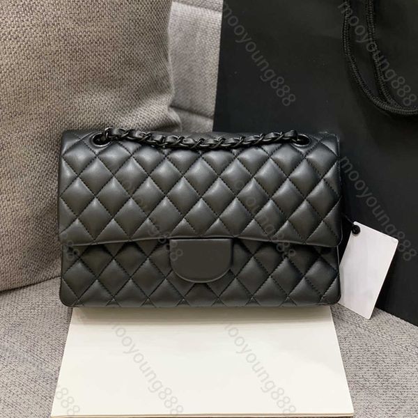 

10a tier quality luxury designer small 25cm double flap bag real leather caviar lambskin classic all black purse quilted han