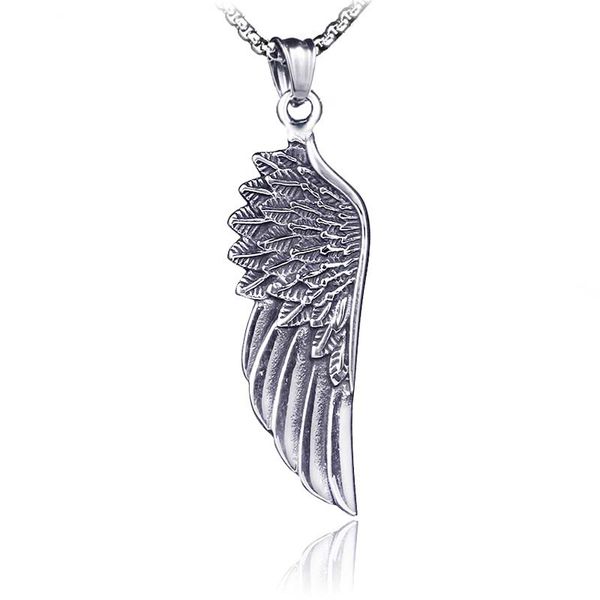 

retro pendant necklaces stainless steel wing necklace for women men fine fashion jewelry, Silver