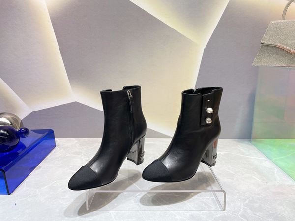 

high heeled martin boots autumn winter coarse heel women shoes desert boot real leather zipper letter lace up fashion lady heels large size, Black