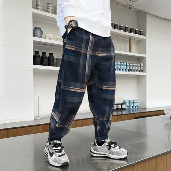 

trousers children spring autumn classic retro plaid pants boys casual warm harem teenager slack sport kids 312y 221125, Blue