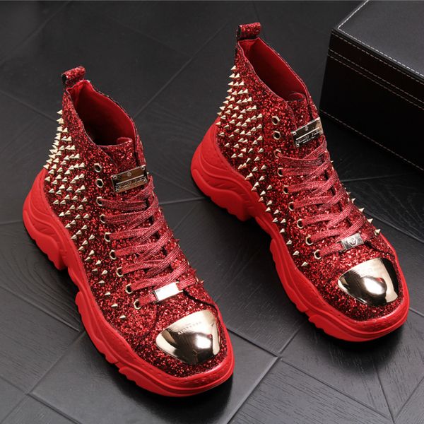 

boots italian brand designer mens casual hip hop punk dresses rivets boots breathable cow leather shoes stage platform boot ankle bota 22112, Black