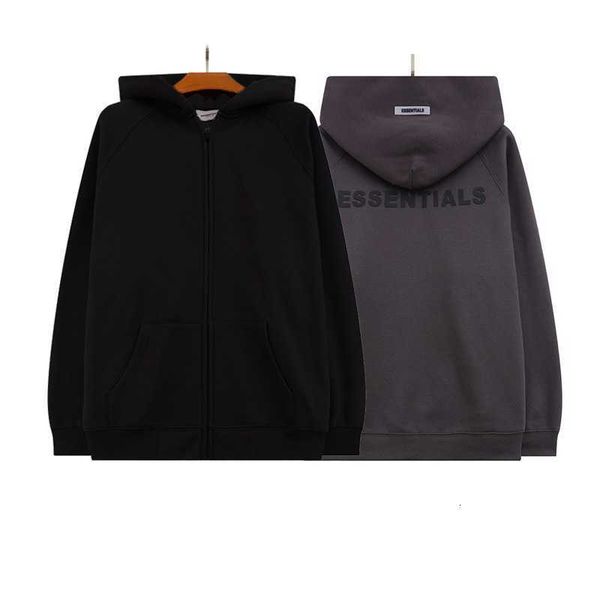 

hoodies hweatshirts tide brand fog double thread essentials men's zipper cardigan hooded sweater jacket autumn and winter tide, Black