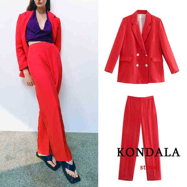 

kondala za 2021 fashion chic red oversized blazer long sleeves v neck double breasted loose jackets autumn streetwear blazer j220813, White;black