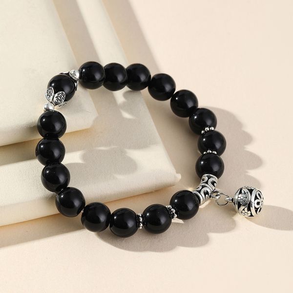 

2022 jewelry bracelets chain korean version of the wind obsidian bracelet single loop hollowed-out ball retro jewelry black gold
