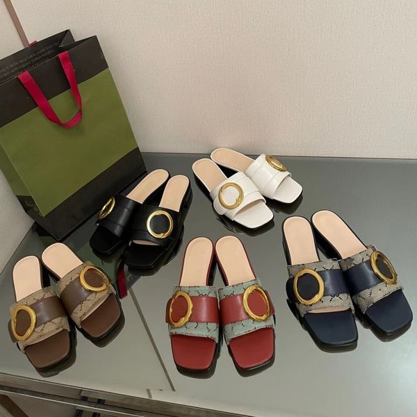 

slippers slider women brand leather sandals metal circular g flip flops outdoor classic flat beach shoes new designer luxury summer letter b, Black
