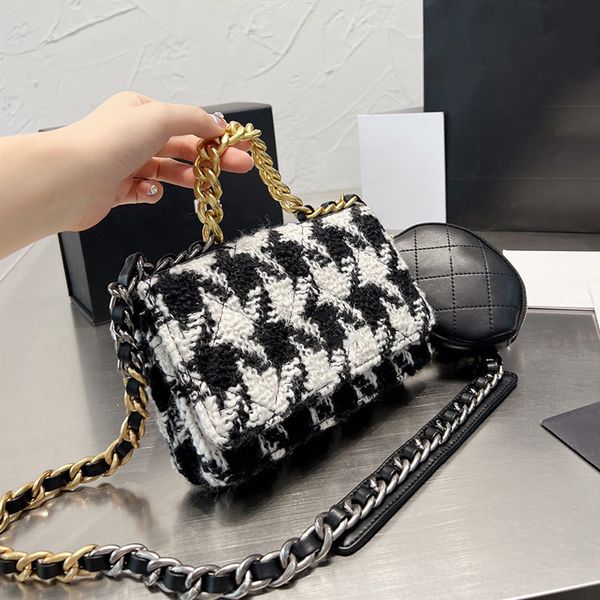 

womens designer houndstooth woc wallet bags 19 series card holder bracelet chain hand totes two-tone crossbody shoulder multi pochette handb
