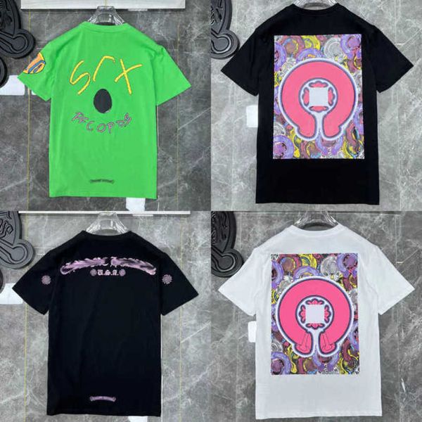 

fashion men's luxury t shirt ch brand tees men women sanskrit letter sweatshirts short sleeve horseshoe designer couple t-shirts cross, White;black