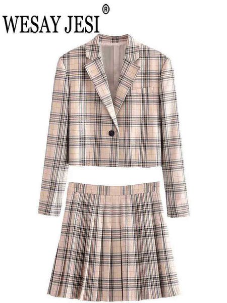

suit wesay jesi 2022 womens blazers suits pleated slim mini skirtplaid sho, White;black
