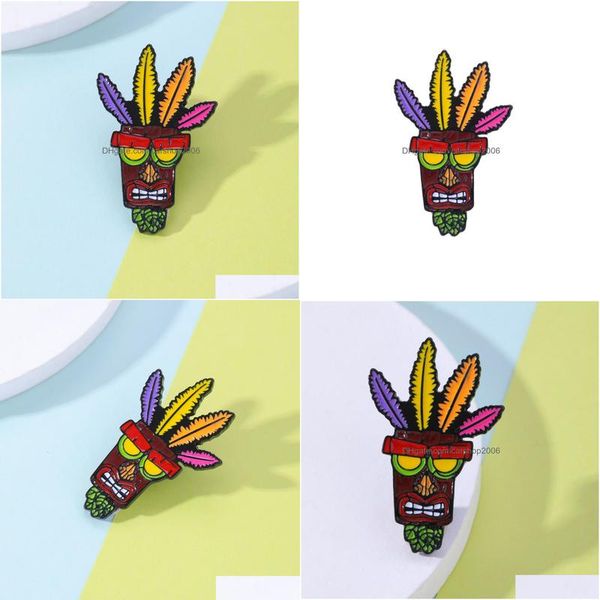 

pins brooches cartoon feather aku mask brooch colorf paint enamel pins zinc alloy brooches for women denim shirt badge fashion amaz dhaqt, Gray