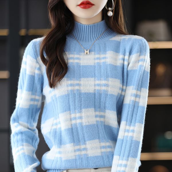 

women's sweaters rongyi 100 merino wool sweater pullover colorblock half turtleneck autumn winter thick warm casual 221128, White;black