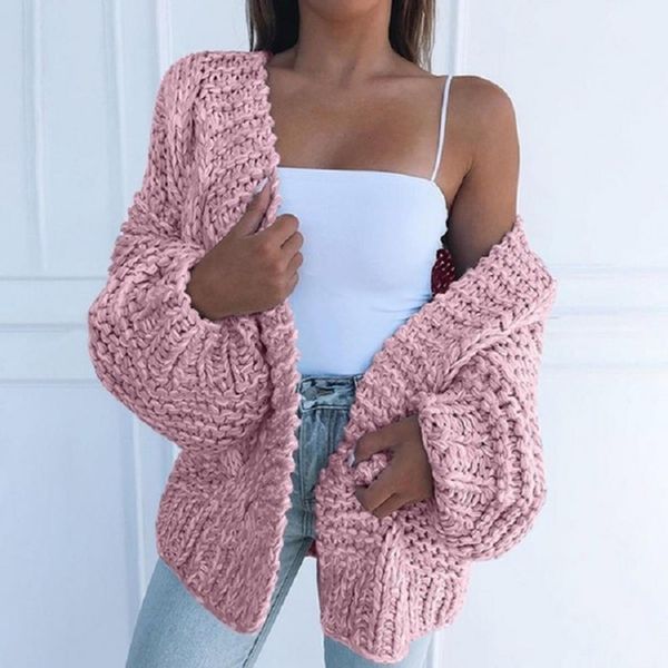 

women's knits tees sweater cardigan no buttons soft skinfriendly ladies lantern sleeve loose knitted cardigan coat sweater for daily li, White