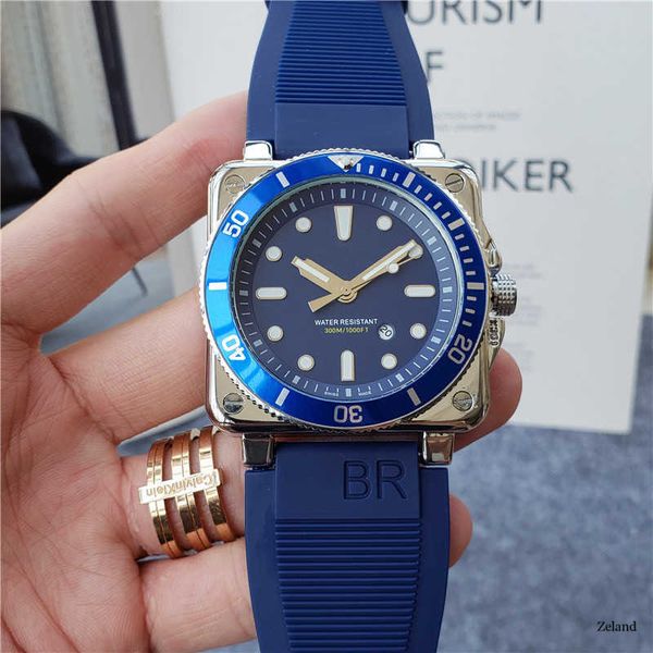 

watches luxury designer square black blue military sports watch brand quartz rubber band calendar wristwatches, Slivery;black