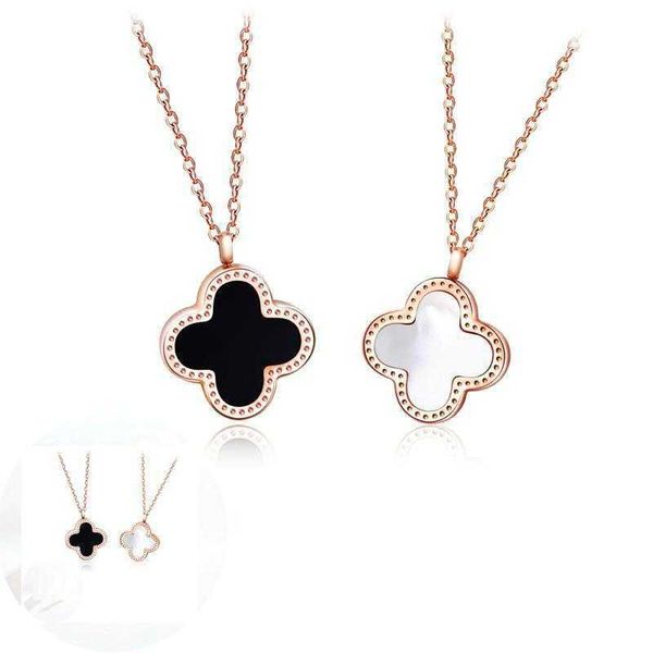 

pendant necklaces japanese and korean fashion titanium steel four leaf clover necklace student women's simple clavicle chain jewelry ve, Silver
