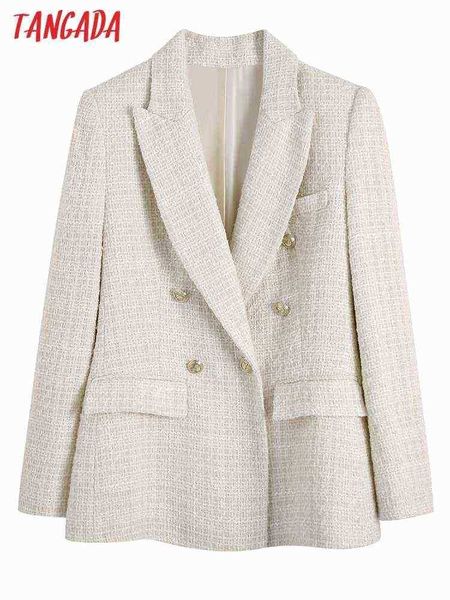 

suit tangada women vintage white tweed blazer female long sleeves elegant jacke, White;black