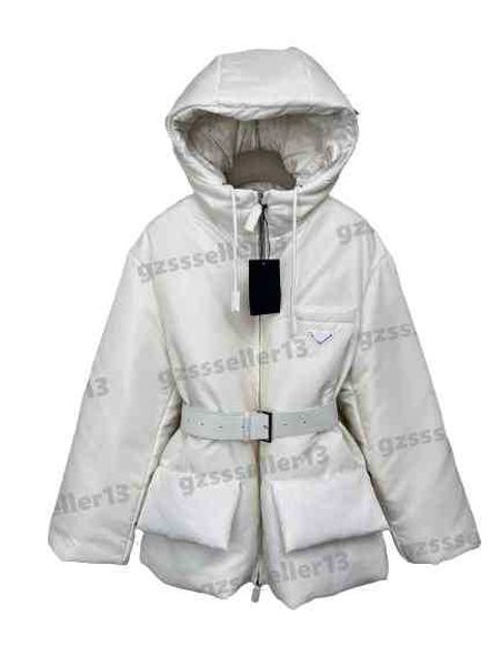 

womens designer down jackets luxury woman puffer coat hooded tunic nylon fabric winter coats with belt fashion brand women clothing, Black