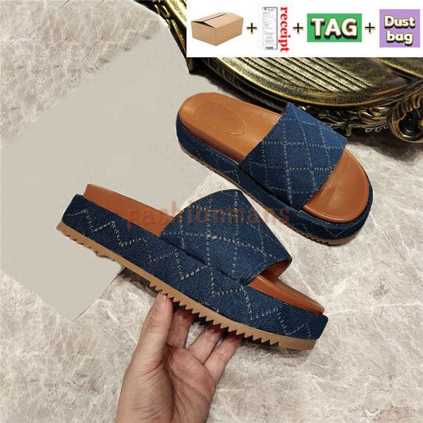 

designer slipper platform slide sandals men sandal beach women shoes fashion summer slides beige grey blue mouse printed canvas with box 5cm, Black