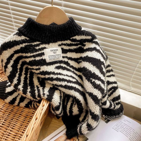 

cardigan autumn girls boys casual zebra sweaters baby kids children knitting 221128, Blue
