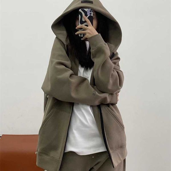 

hoodies hweatshirts fog double line essentials letters cardigan plunged loose hooded dress women's high street trend ji mo, Black