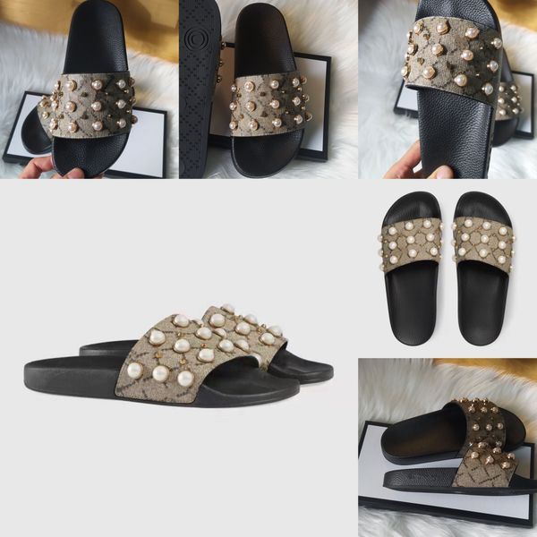 

new slipper men's and women's designer pearl sandals luxury nails soft soled beach shoes printed logo large size waterproof non-sl, Black