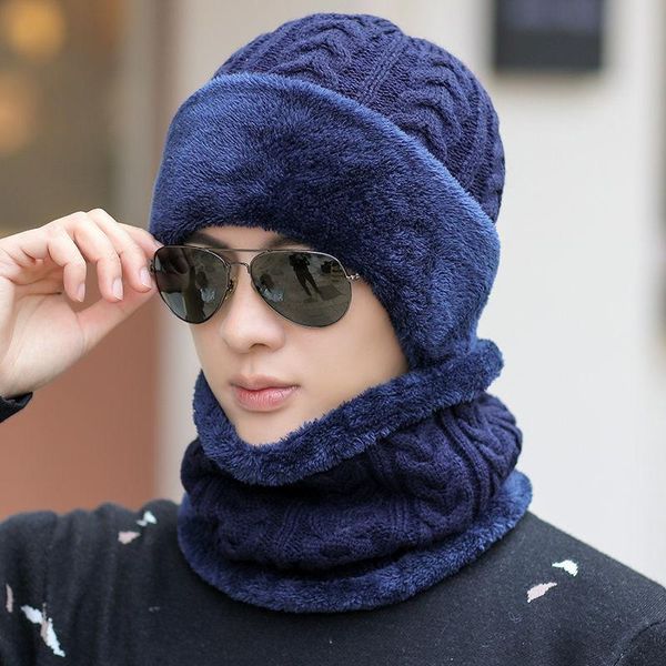 

beanieskull caps add fleece lined winter hat wool warm knitted set thick soft stretch s for men women leisure beanie cap 221125, Blue;gray