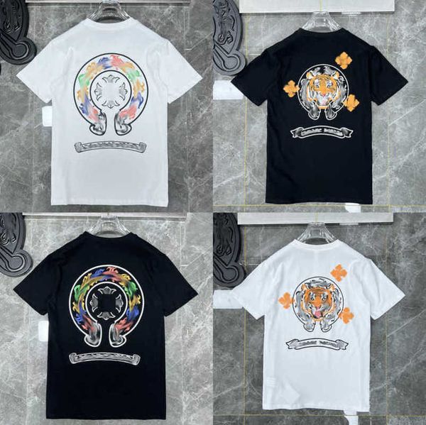 

luxury women's fashion t shirt ch brand tees men women sanskrit letter short sleeve horseshoe couple t-shirts designer polos tshirts c, White