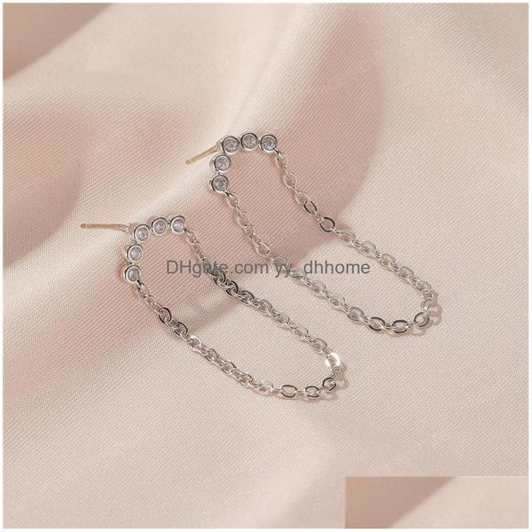 

stud korean women long tassel chain stud earrings arcshaped diamond copper ear drop girls dress party gift wear dangle earring jewel d, Golden;silver