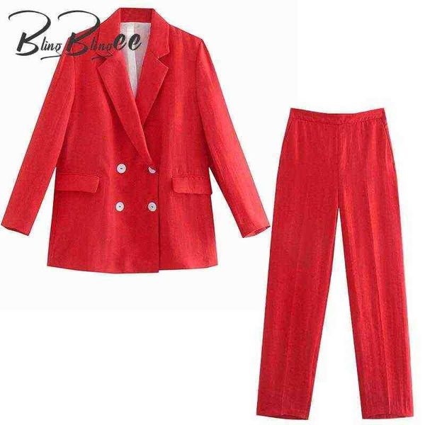 

blingblingee 2022 autumn woman casual hit outfits female loose blazersstraight pants suits office lady 2 piece sets red j220813, White;black
