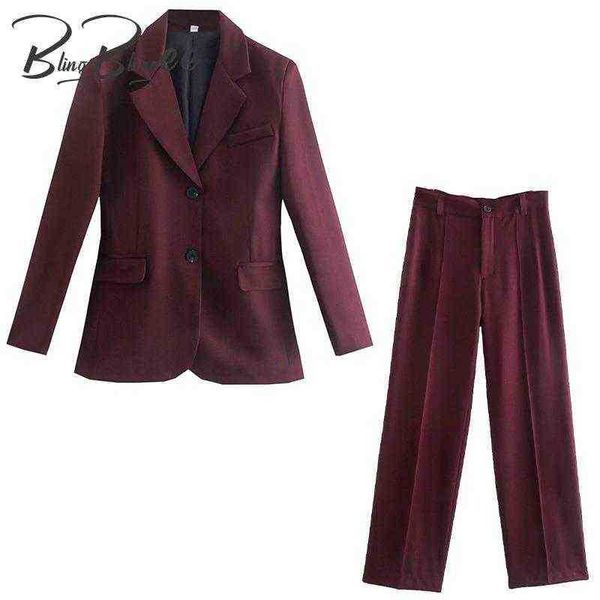 

blingblingee 2022 autumn woman met past elegant fashion office lady long blazers loose straight pants jacket 2 piece sets j220813, White;black