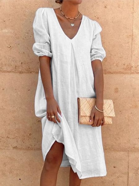 

casual dresses casual loose shirt dress women summer linen white solid color dresses female vneck long midi dresses vintage light vestidos 2, Black;gray