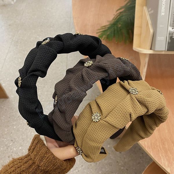 

fabric pleated wide side headbands fashion hair accessories for women trend casual temperament hairband hair band girl headwear, Slivery;white