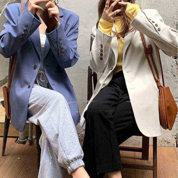 

women new 2022 autumn harajuku korean midlength collar solid color loose casual jacket office ladies high street wear j220813, White;black