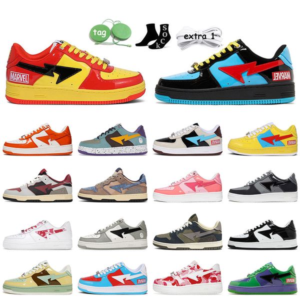 

platform sneakers bapesta running shoes for men women orange yellow blue black color camo combo pink patent leather grey luxury fashion desi