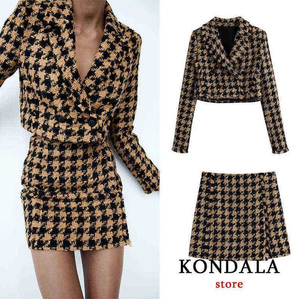 

kondala za 2021 office lady plaid twist short blazer women long sleeves v neck double breasted vintage jackets female elegant j220813, White;black