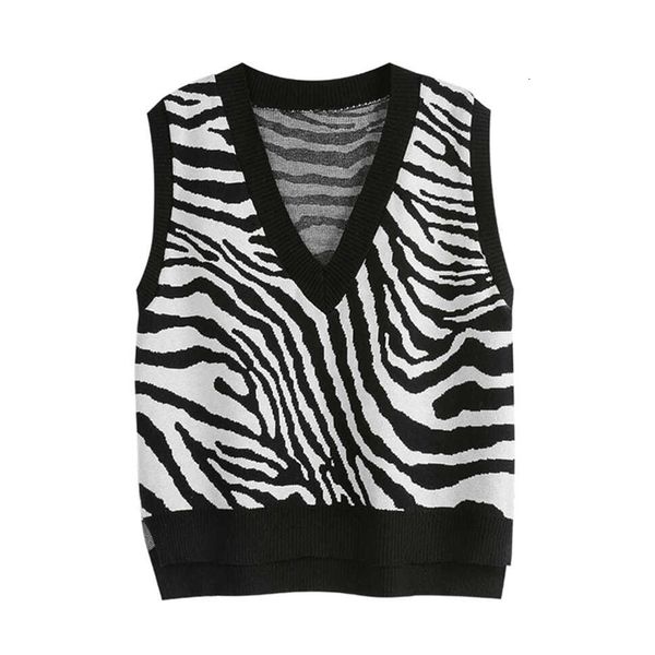 

women's vests spring fall vest zebra striped v neck sleeveless short sweater women korean fashion knitted pullover waistcoat jumper 221, Black;white