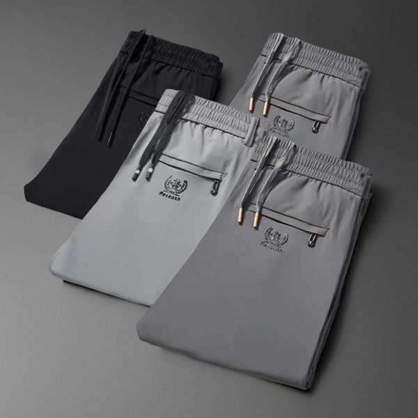 

men's pants solid color elastic waist loose stretchy straight drawstring trouserszipper pockets lace-up trousers for daily 221129, Black
