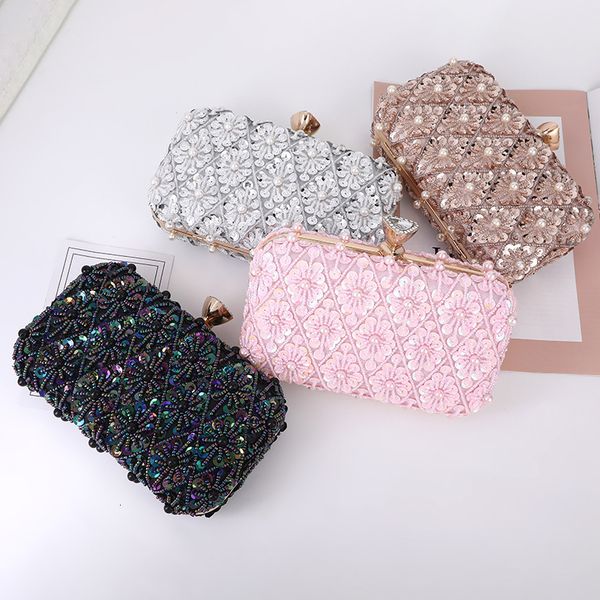 

evening bags trendy creative sequin beaded flower women's wedding banquet clutch fashion chain shoulder ladies daily handbags 221128