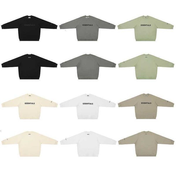 

hoodies hweatshirts high street fog double line essentials pressed letters on the chest couples plush round neck sweater for men and women, Black