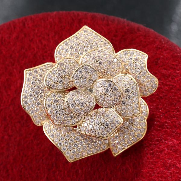 

pins brooches cubic zirconia micro pave camellia flower broach luxury crystal floral pin for women accessory 221128, Gray