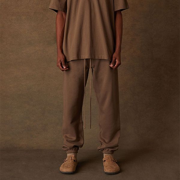 

22fw new high street drawstring straight leg pants for man casual flocking letter embroidery elastic waist trousers sports caual loose fashi, Black