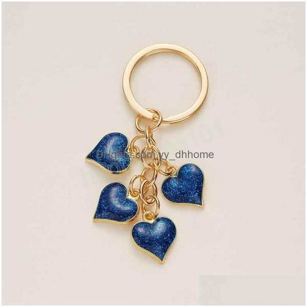 

key rings lovely keychain shiny heart key ring chains souvenir gifts for women men handbag accessories car keys jewelry drop delivery dh4a8, Slivery;golden
