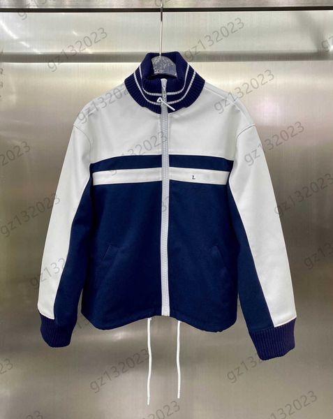 

womens jackets contrast color back lettering logo embroidery striped stand collar jacket zipper open long sleeves casual coats style women c, Black;brown