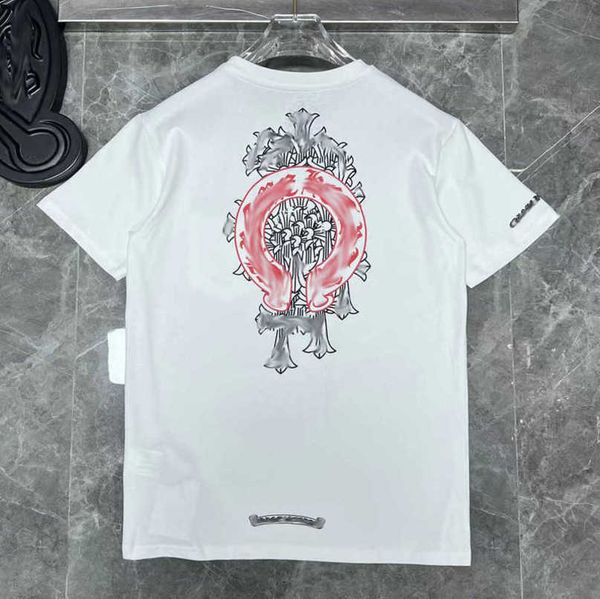 

classic luxury men's t shirt ch brand tees men women sanskrit letter short sleeve horseshoe couple t-shirts designer polos tshirts, White;black