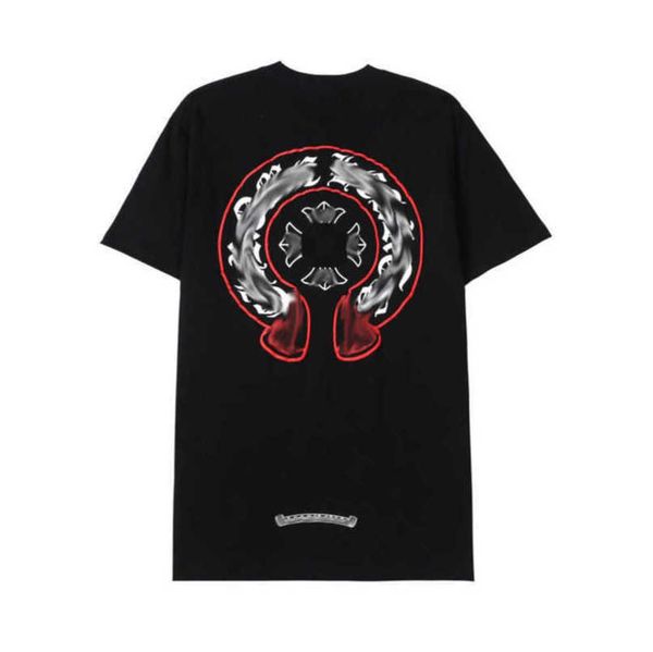 

women's fashion luxury t shirt brand tees men women sanskrit letter sweatshirts short sleeve horseshoe couple t-shirt classic cross te, White