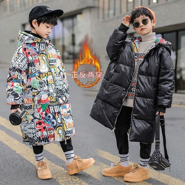 

down coat doublesided wear waterproof snow padded jacket thick park fashion girls winter down padded jacket warm hooded long coat 221129, Blue;gray