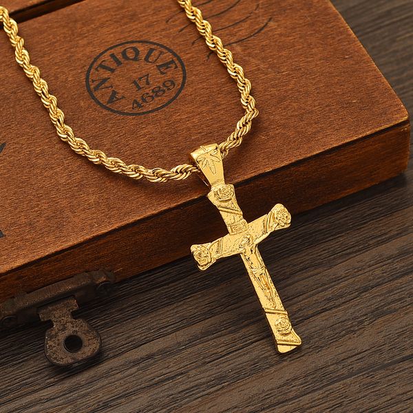 

stunning 9ct gold gf crucifix jesus cross chain necklace 20" gift box multi-style design select manufacturers, Silver