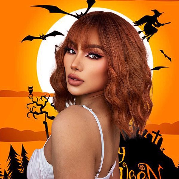 

headwear hair accessories dark root orange brown pre-plucked hairline wigs short halloween cosplay wigs