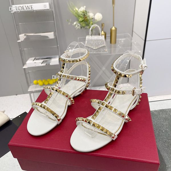

designer v slide sandals fashion rivet ankle strap heel slides woman high heels shoes luxury leather hdfg, Black