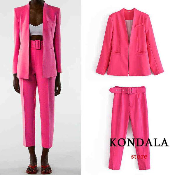 

kondala za 2021 chic pink oversized office lady blazer long sleeves v neck pockets women jackets fashion autumn mujer outfit j220813, White;black