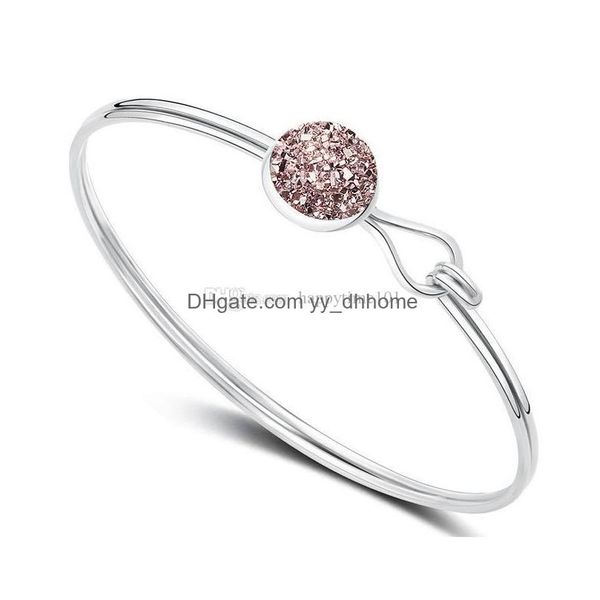 

charm bracelets fashion round drusy druzy bracelet bangle 5 colors sier gold plated faux gemstone women lady jewelry drop delivery br dhggz, Golden;silver
