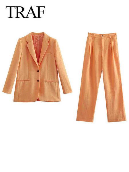 

suit traf two button west fitted body wide leg pants women's clothing orange so, White;black
